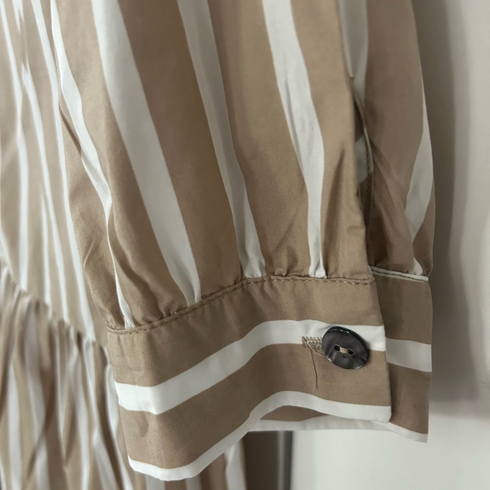 Karlie Poplin Striped Tan and White Dress - Picture 5 of 6